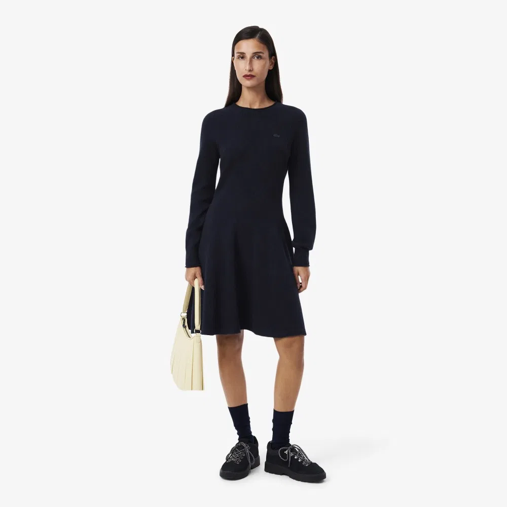Платье Lacoste шерстяное мини приталенное, тёмно-синее