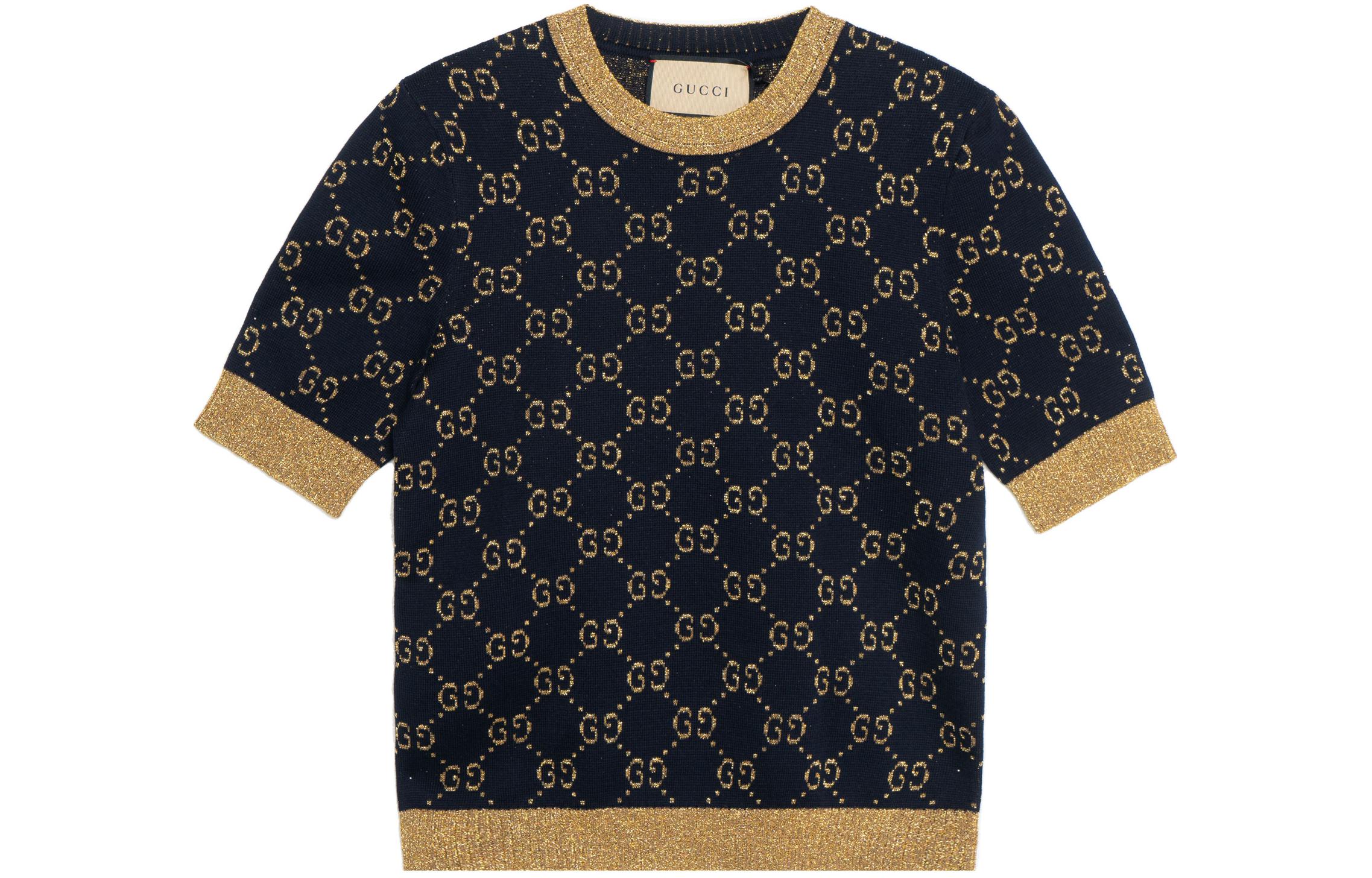 Топ GUCCI Gg Supreme Lurex Cotton, с добавлением люрекса, темно-синий — фото 3