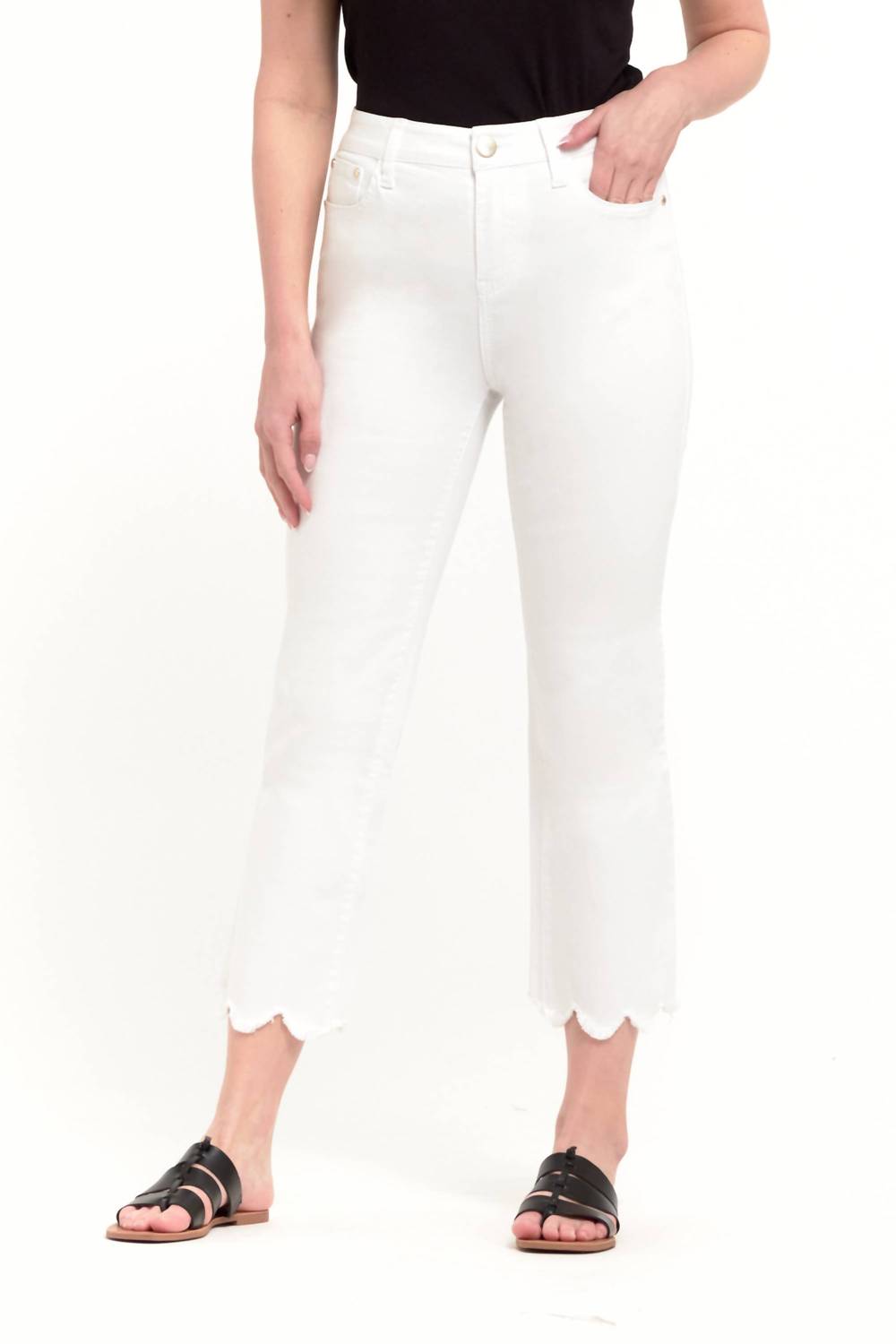 

1822 Denim Укороченные джинсы прямого кроя с высокой талией и волнистым краем, белого цвета