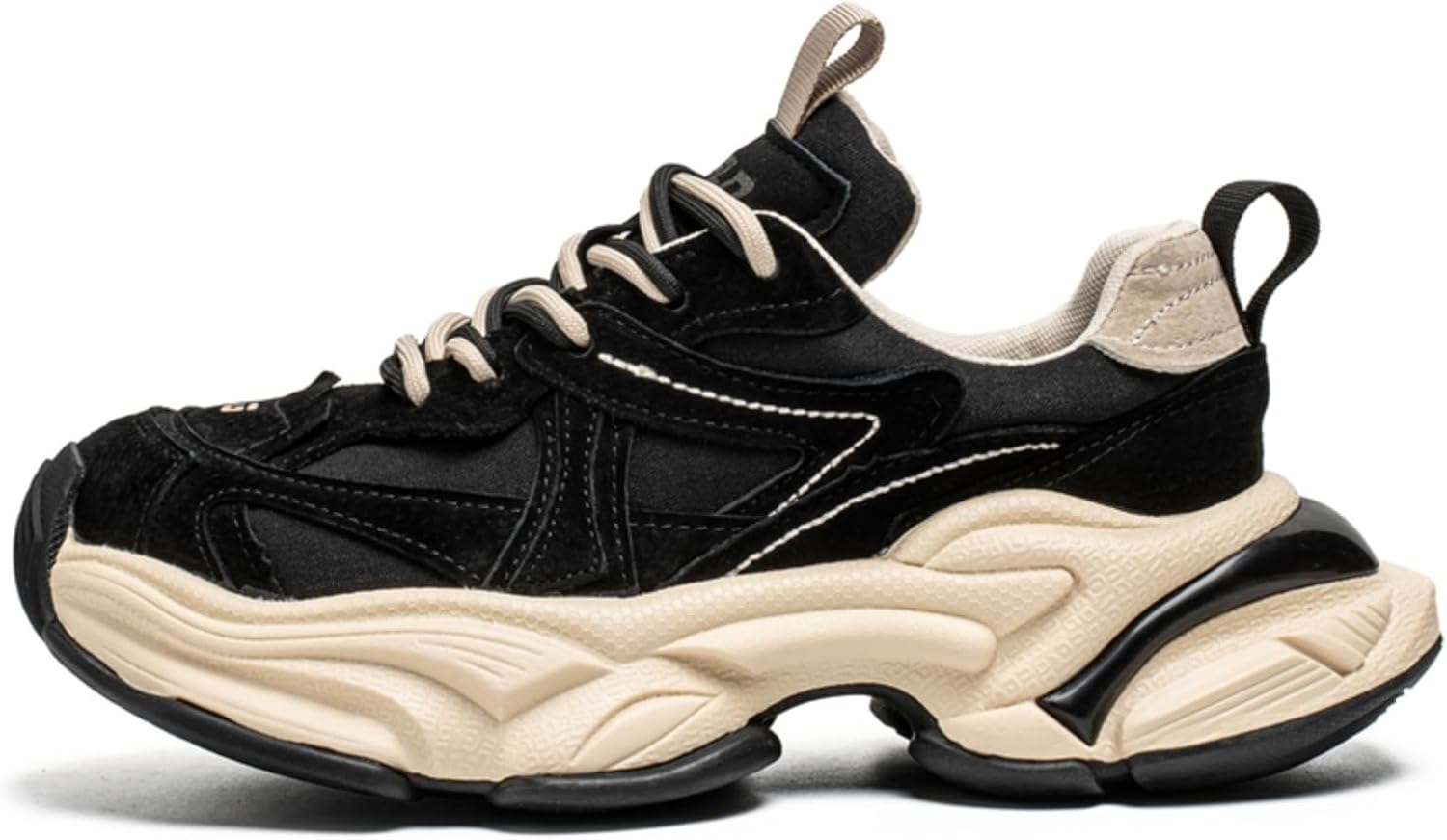 

Мужские массивные кроссовки, модные ретро беговые туфли на платформе с круглым носком, шнуровкой, низким верхом, удобные повседневные спортивные туфли, нескользящие, легкие для ходьбы Yrzhgdl, черный