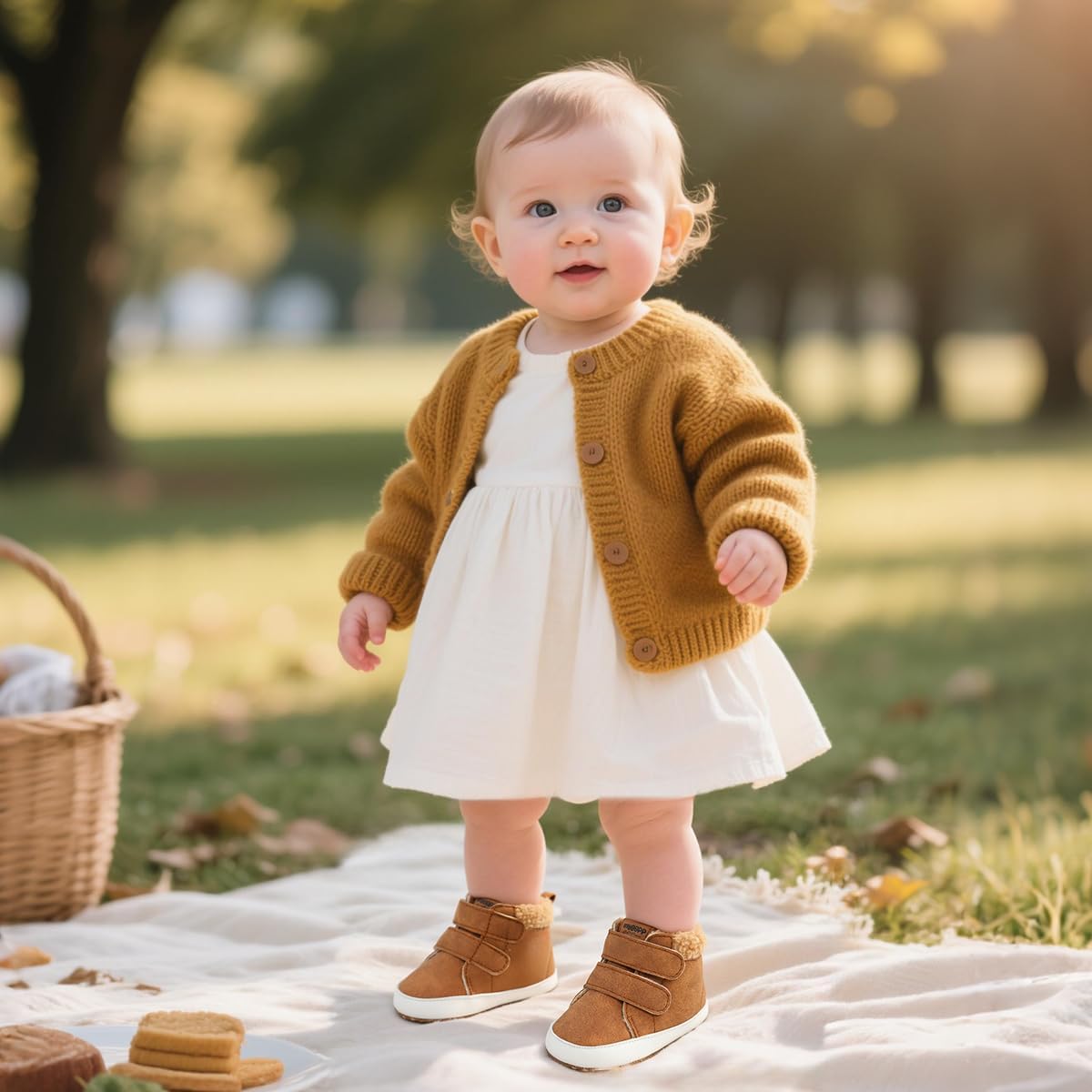 HsdsBebe Детские ботиночки на щиколотку для мальчиков и девочек, флисовые пинетки с противоскользящей резиновой подошвой, кроссовки для малышей, обувь для новорожденных для ходьбы и сна, A02/1Brown — фото 3