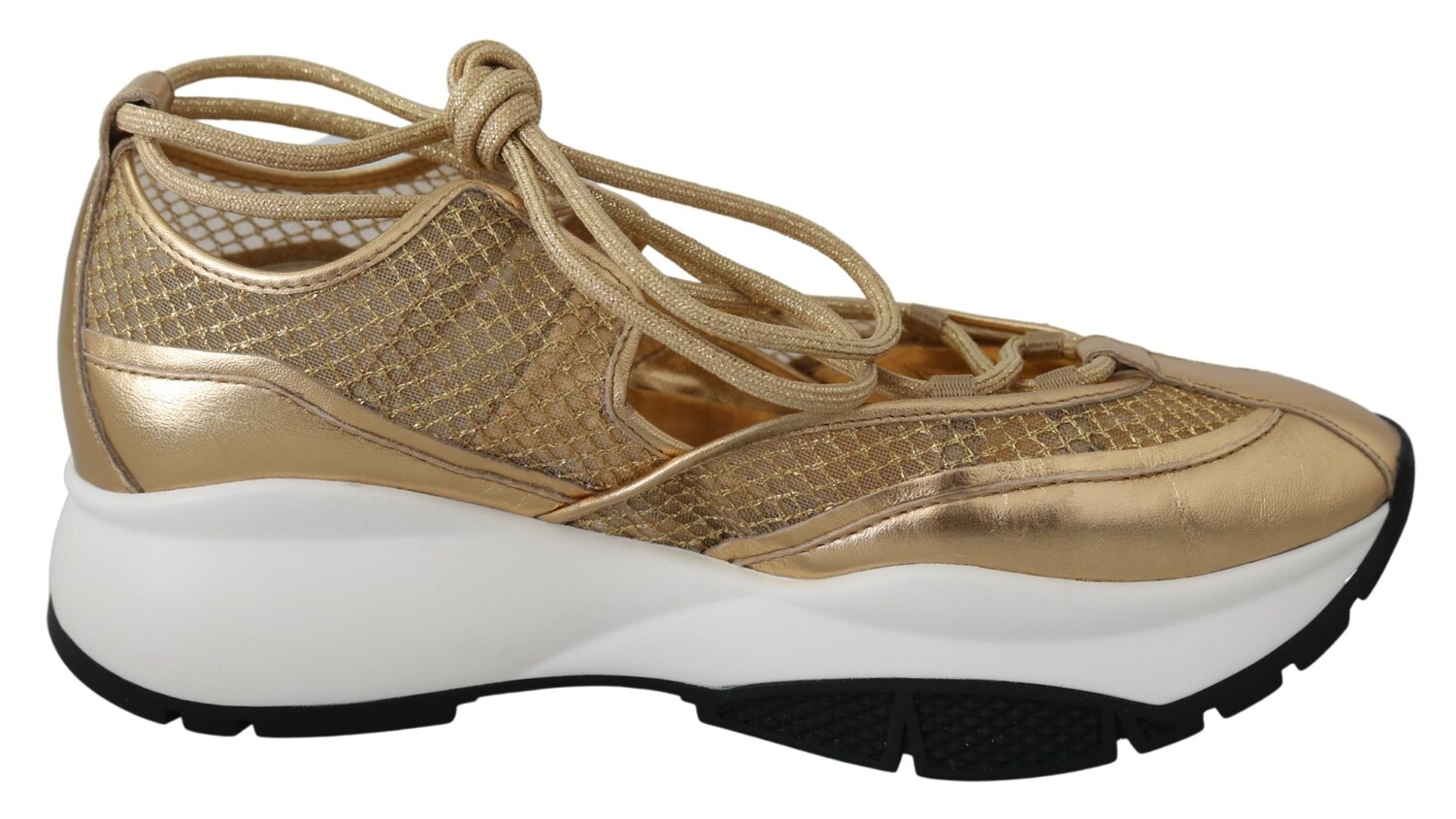 Женские кожаные кроссовки Jimmy Choo en Glamour Mesh, золото — фото 3