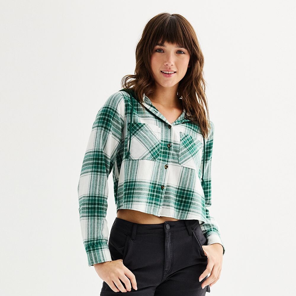 

Рубашка на пуговицах с капюшоном SO для юниоров, цвет Green Plaid