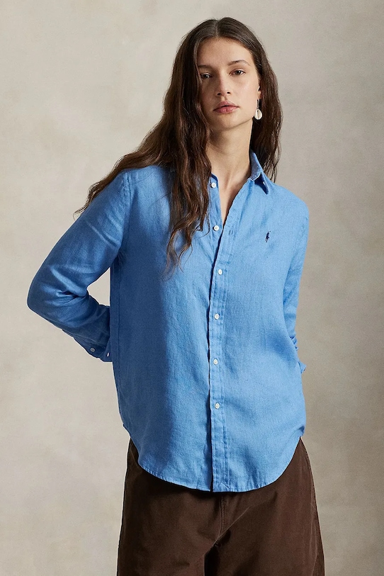 

Льняная рубашка Polo Ralph Lauren, синий