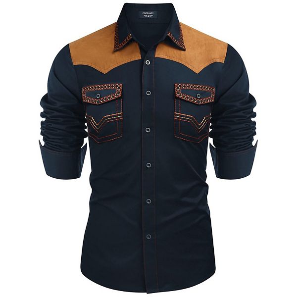 

Мужская рубашка Western Cowboy с вышивкой, длинный рукав, slim fit, повседневная, хлопковая, на пуговицах Coofandy, Navy Blue
