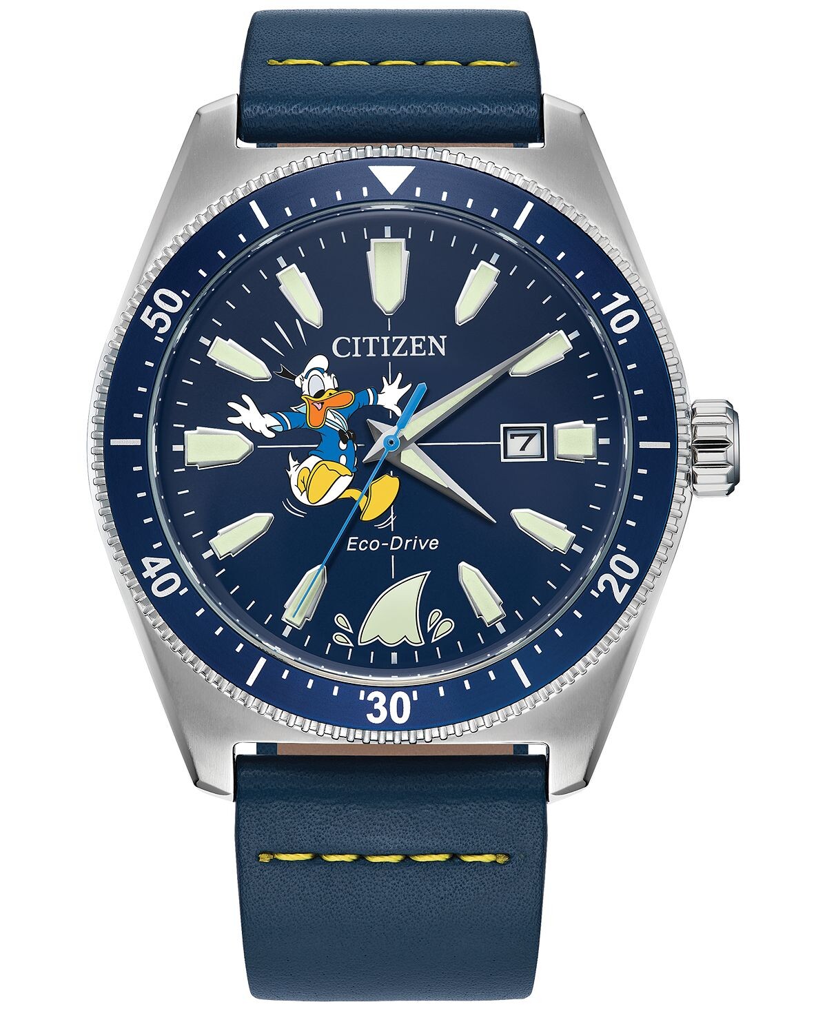 

Мужские часы Eco-Drive Donald Duck с синим кожаным ремешком, 42 мм Citizen