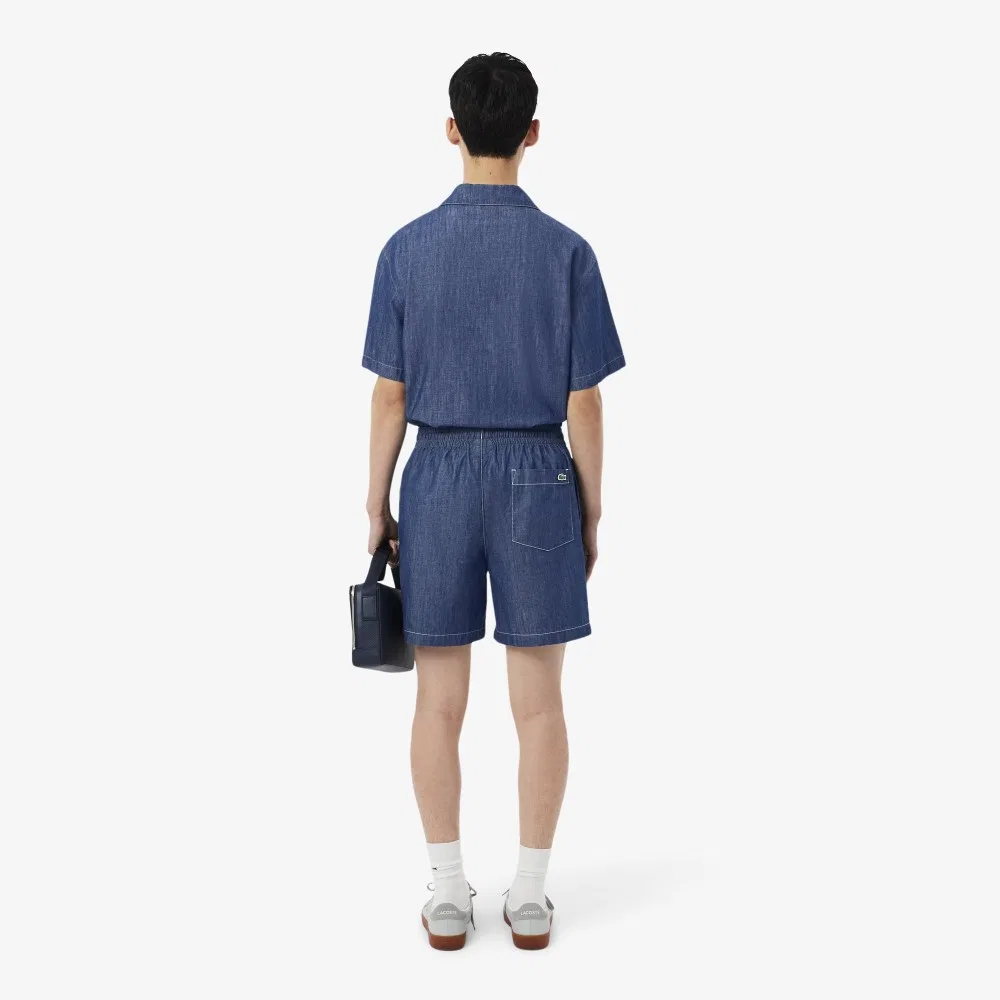 Мужские джинсовые шорты свободного кроя тёмно-синие от Lacoste — фото 3