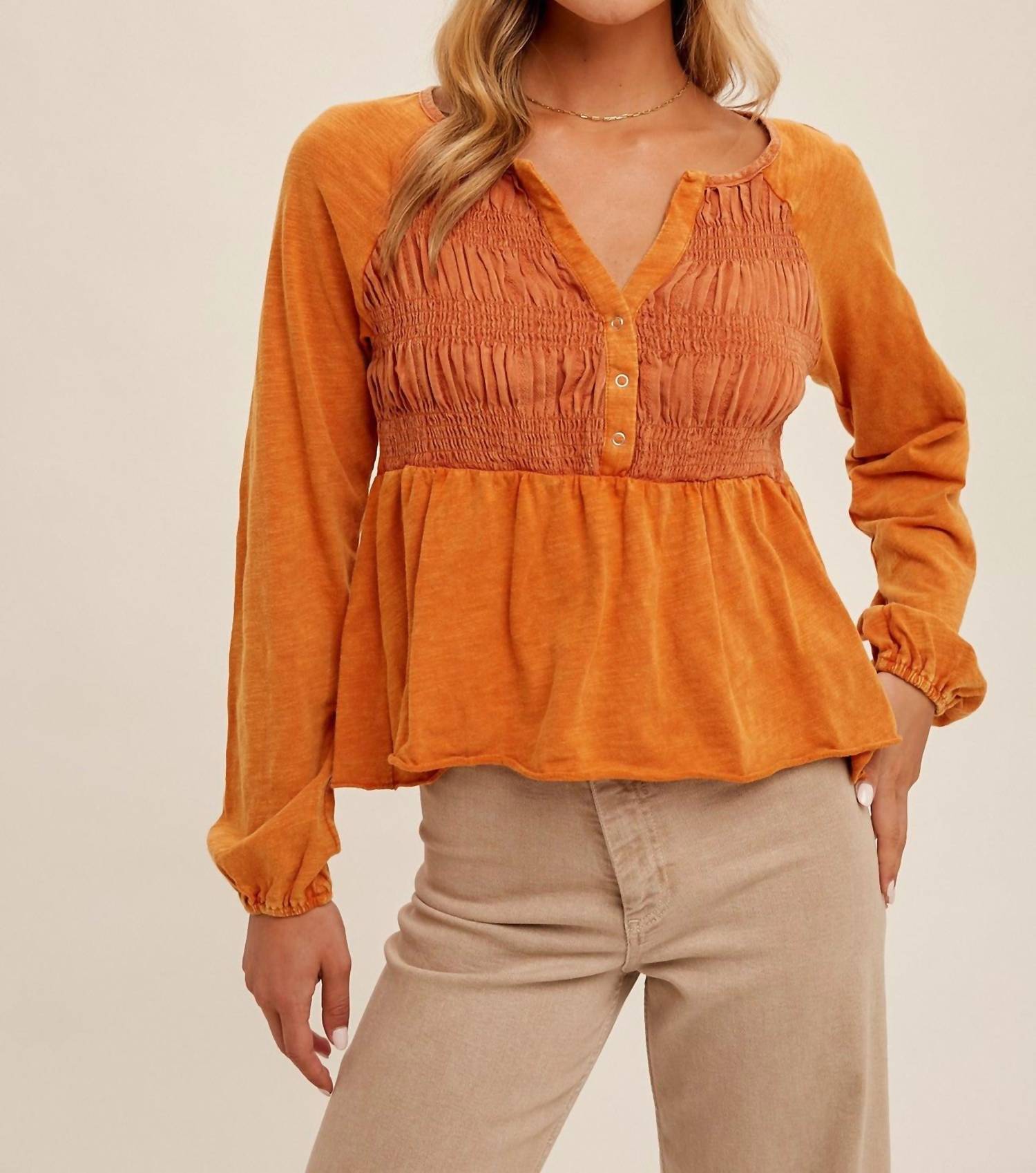 

Бэбидолл стираный топ в стираном рыжем цвете Hem & Thread, цвет washed ginger
