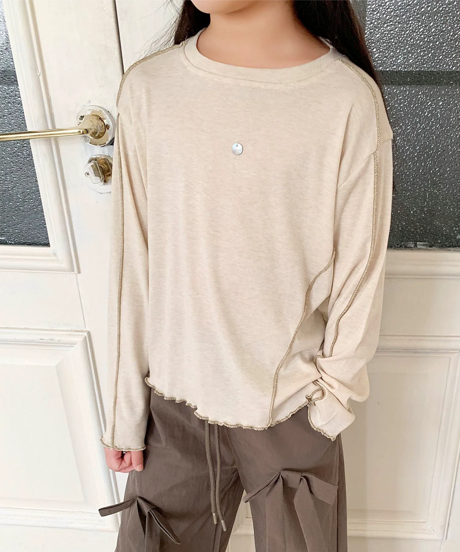 Детский асимметричный топ с вырезом [aimoha-KIDS-] Aimoha Kids, off white — фото 2