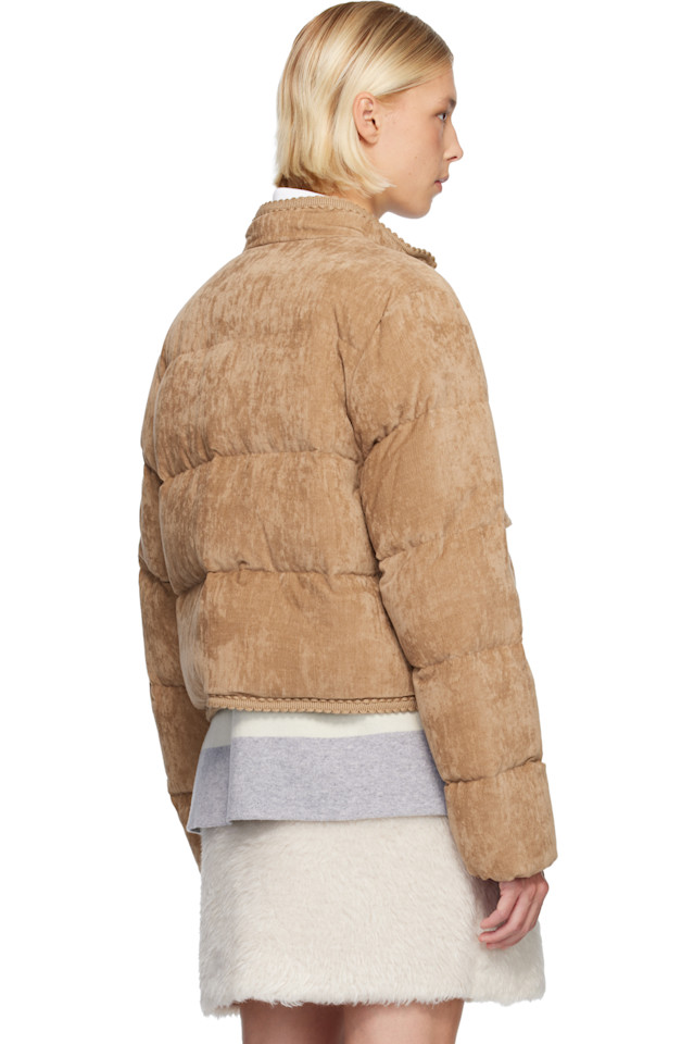 Moncler Короткая пуховая куртка из вельвета с плетеной отделкой цвета хаки от Essarts — фото 3