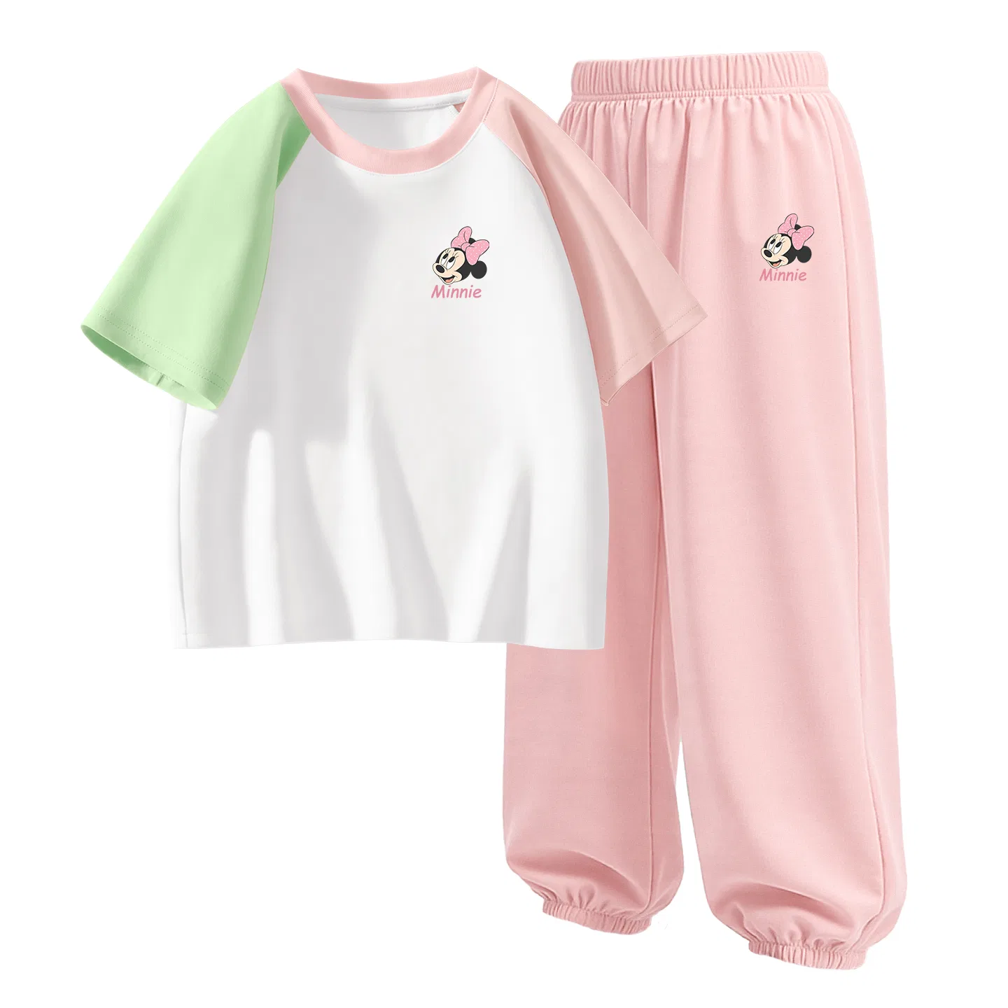 Детская повседневная спортивная футболка с круглым вырезом Disney, Delorine K Green Pink+Delorine K Soft Pink — фото 4
