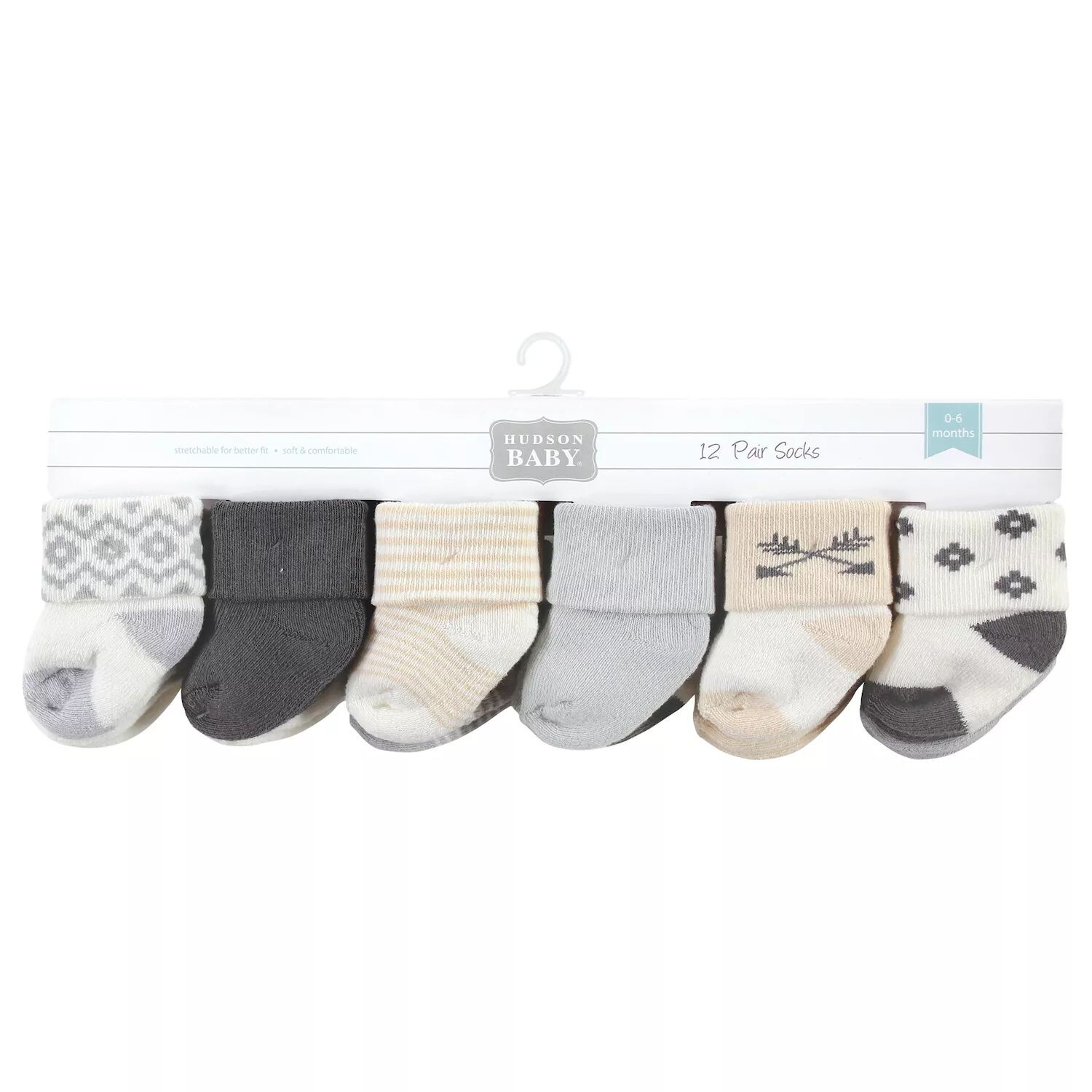 Носки Hudson Baby Cotton Rich для новорожденных и махровые носки, серые стрелки, 12 шт. Hudson Baby