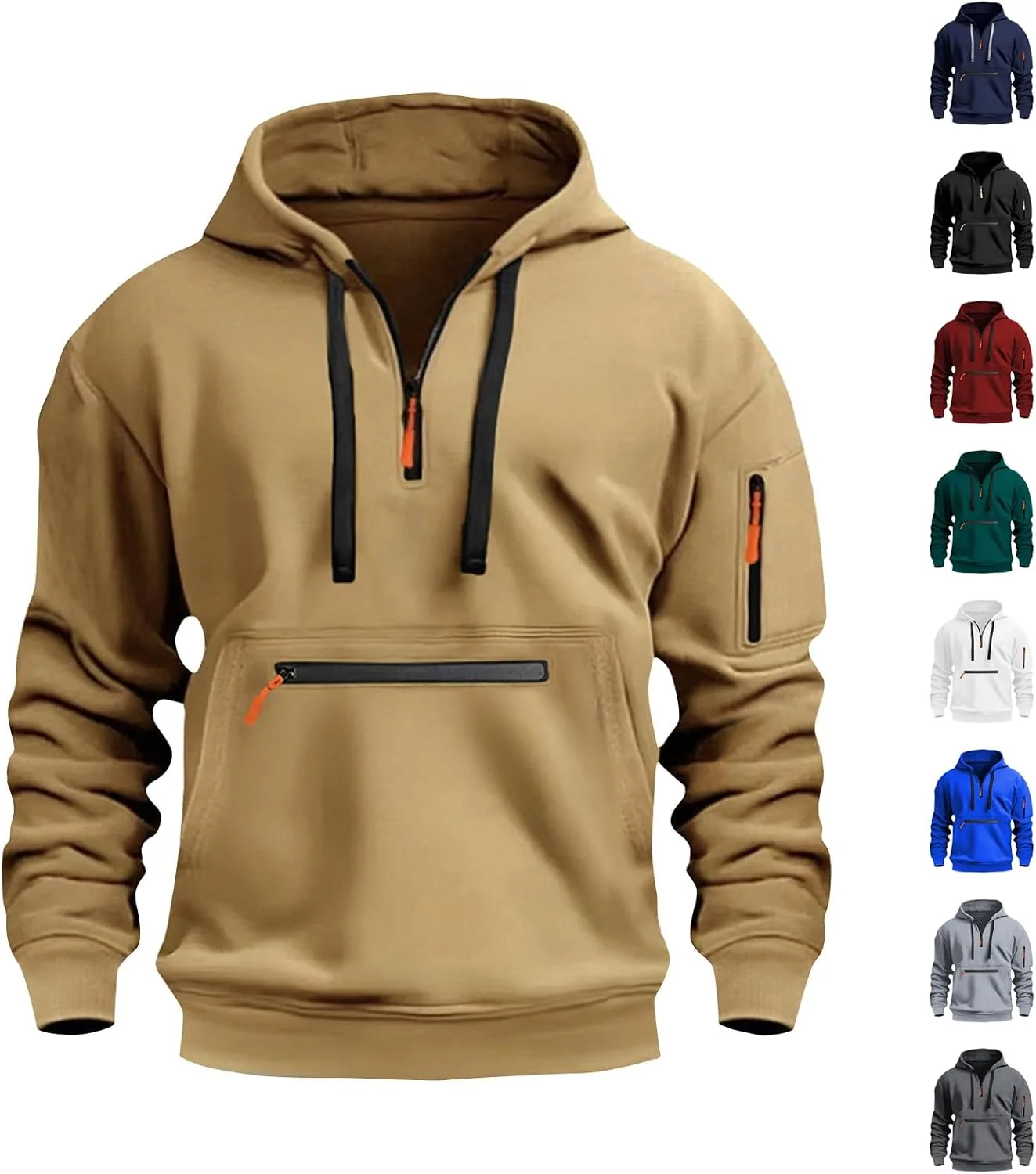 

Мужской худи с молнией на четверть, классический флисовый для тренировок, свободного кроя с карманами на молнии tobchonp