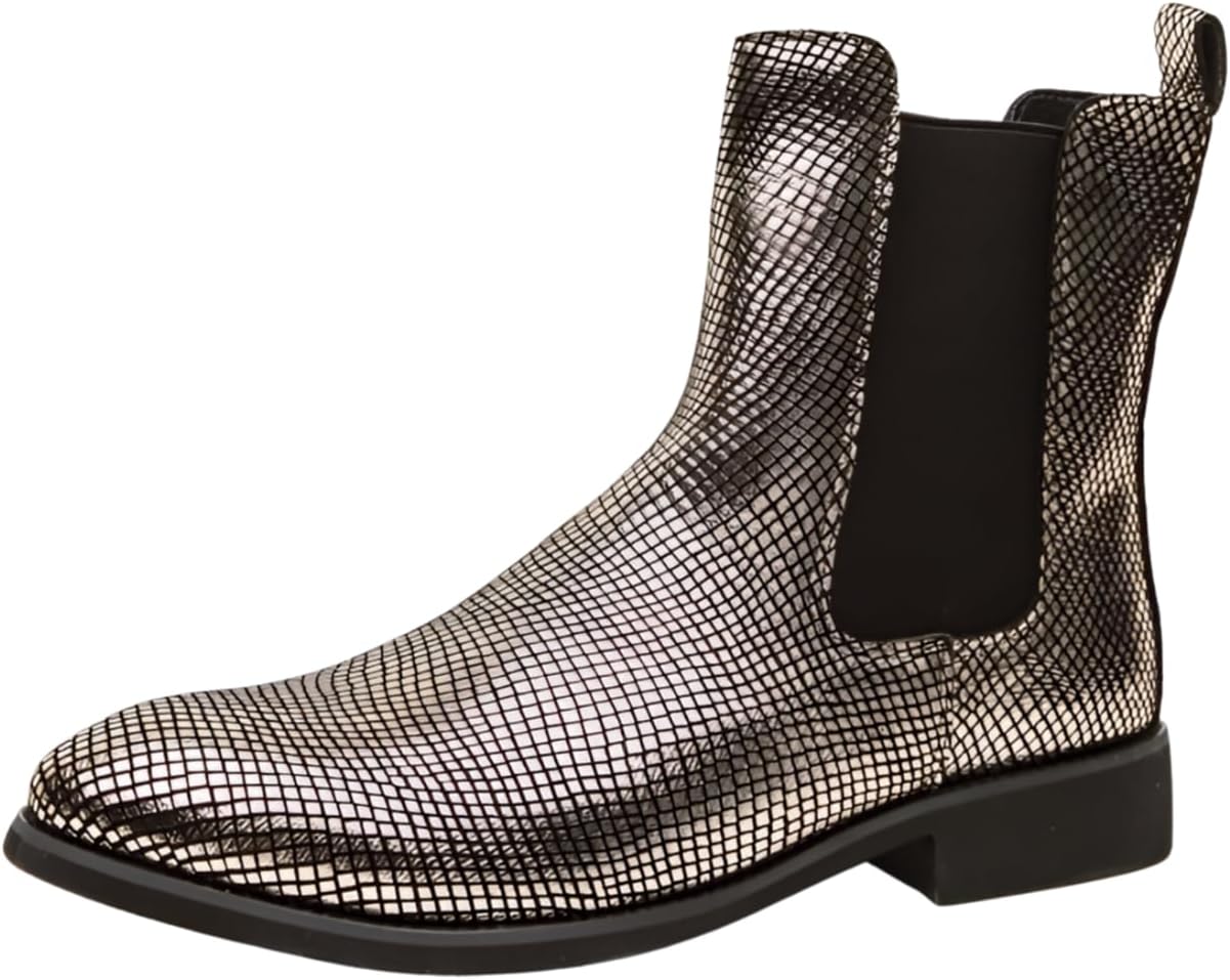 

Мужские кожаные ботинки Chelsea Santimon, блестящие ботинки с узором до щиколотки, удобные и стильные, на молнии, нарядные, золотой