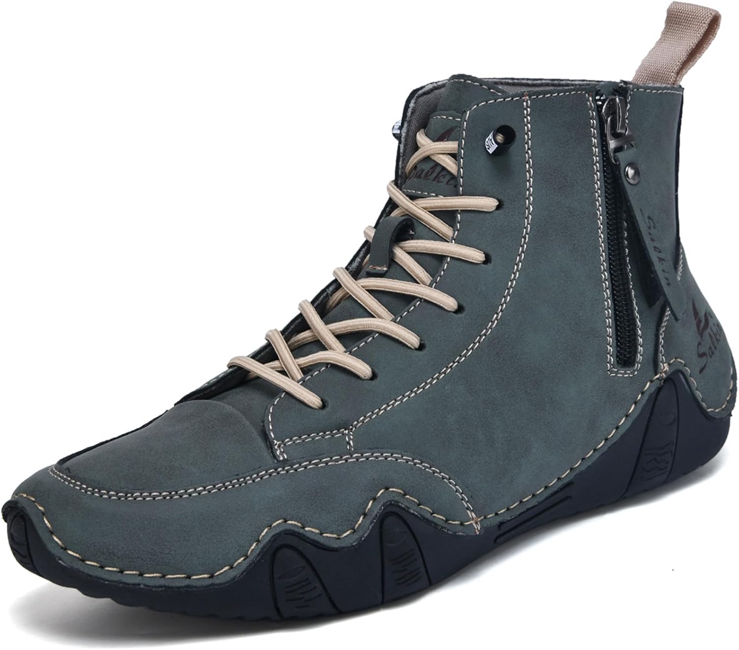 

Мужские повседневные кожаные ботинки на шнуровке с ручной прошивкой, с боковой молнией, легкие, удобные, нескользящие чукка-бутсы для деловой езды, прогулок и повседневной носки Adkgbe, зеленый