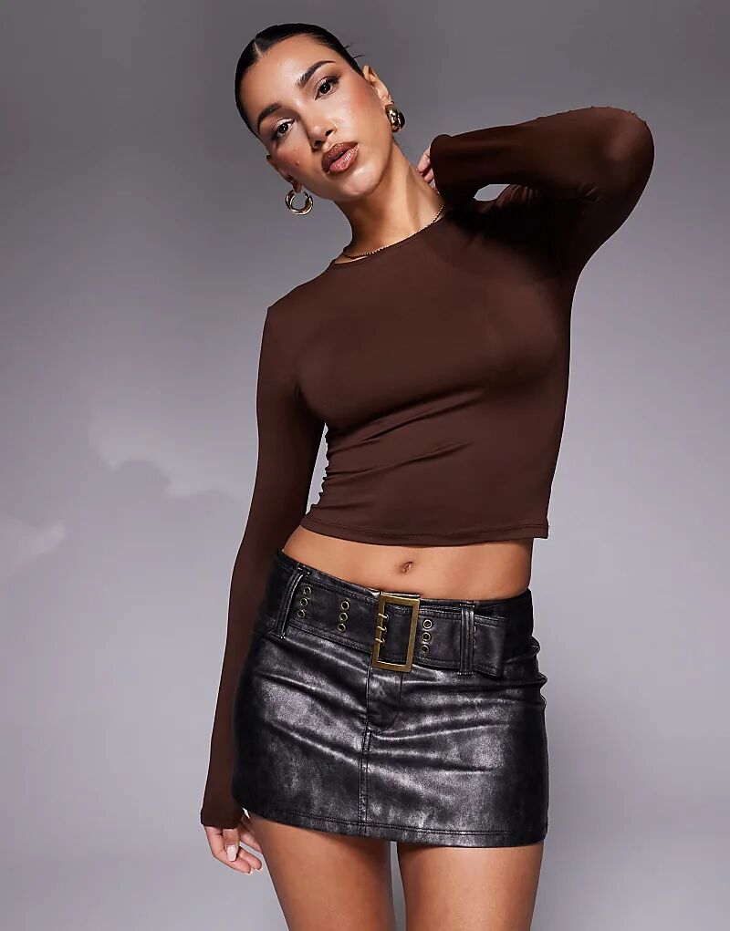 

Облегающий топ с длинными рукавами ASOS DESIGN шоколадно-коричневого цвета