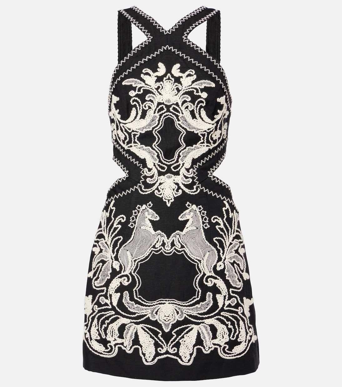 

Мини-платье Azera из льняной смеси с вышивкой Rebecca Vallance, черный