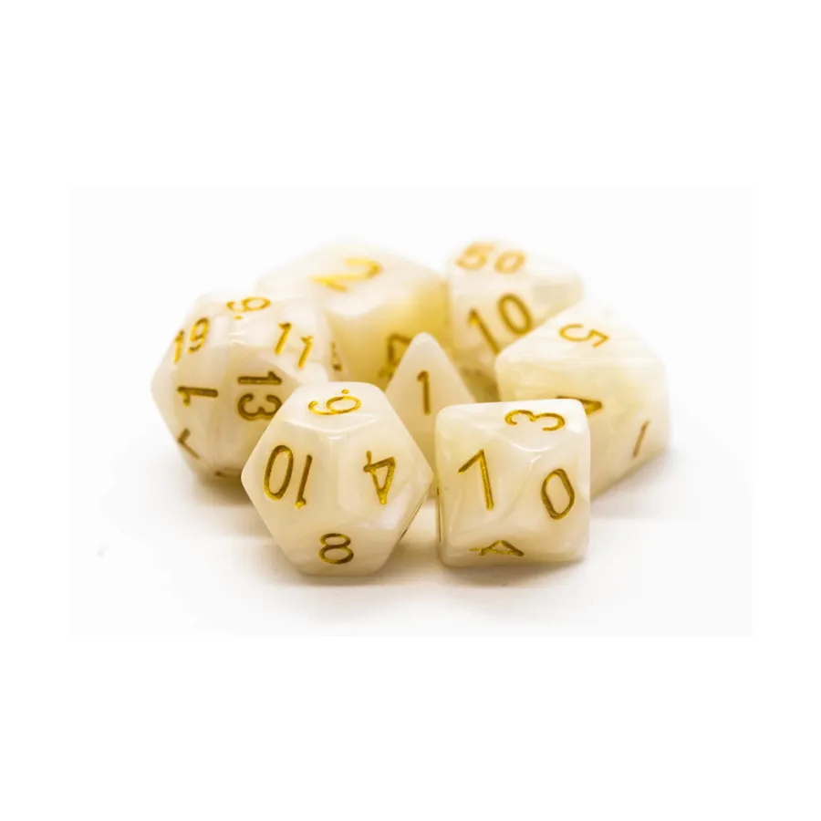 

Поли-набор Белый с золотом (7), Acrylic-Resin Dice - Pearl Drop