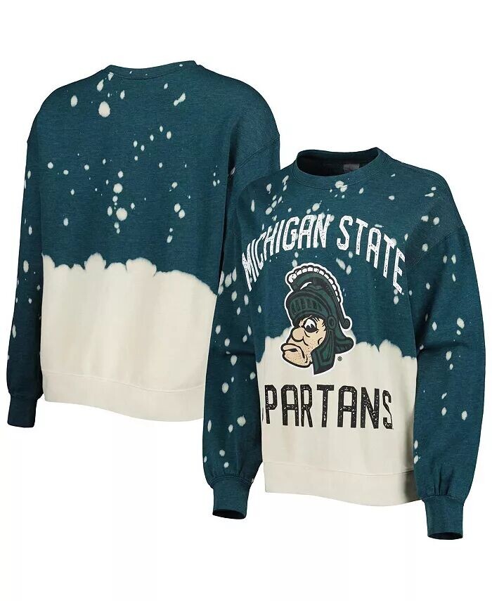 

Женский зеленый пуловер с длинными рукавами и выцветшим узором Michigan State Spartans Twice As Nice Gameday Couture
