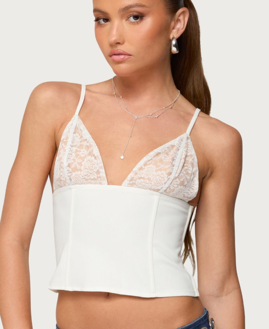 

Женская блузка Keesha Lacey с V-образным вырезом и косточками Edikted, White