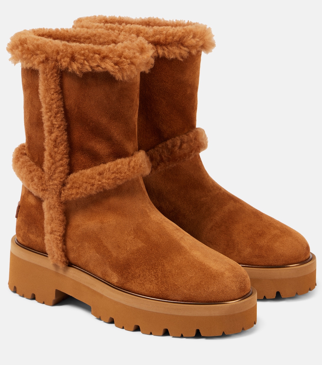 Замшевые сапоги Teddi 20 с отделкой из овчины Aquazzura, Cognac