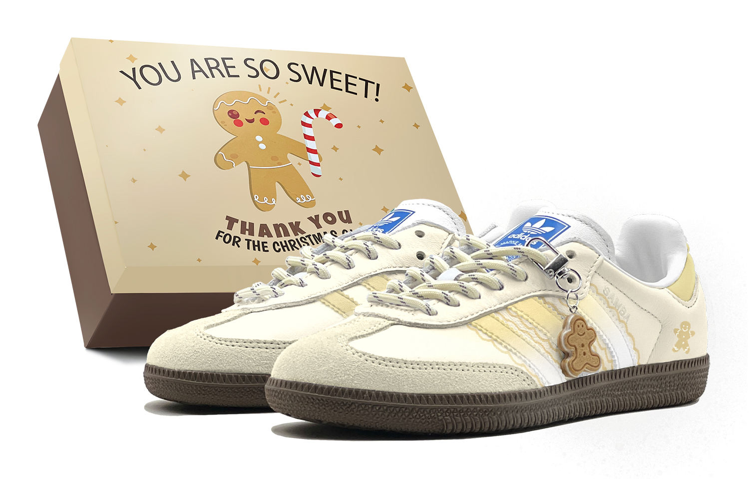 

SAMBA OG Couple's Gingerbread Samba, Naughty, Cute, тонкая подошва, мягкий верх, комфортное ощущение при ходьбе Adidas Originals, желтый белый