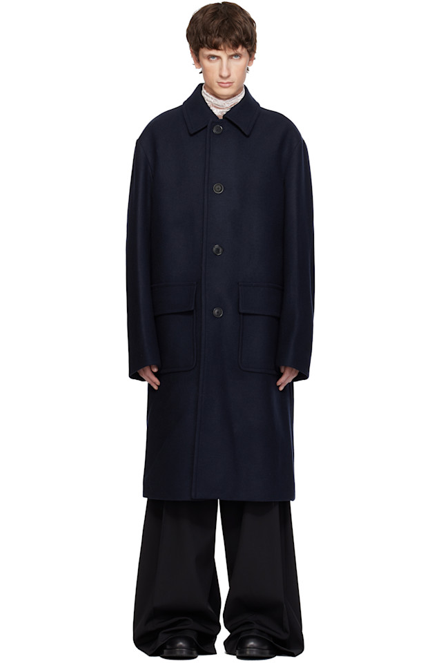 

Шерстяное пальто Dries Van Noten, темно-синий