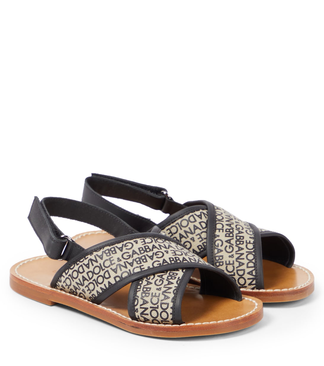 

Сандалии из парусины с кожаной отделкой и логотипом Dolce&Gabbana Kids, Dg Nero F.Do Beige