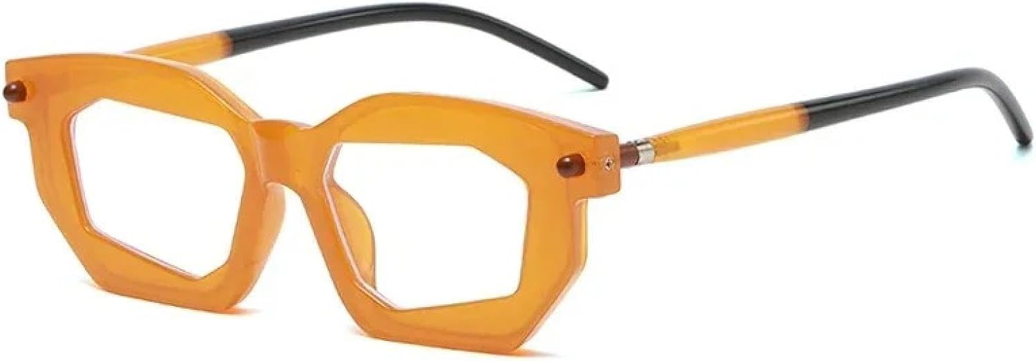 

Женские солнцезащитные очки Polygon с двухцветной оправой, модные прозрачные линзы, мужская панк-оправа с заклепками, уникальные, защита от УФ-излучения UV400 TVTBBVV, Orange Clear