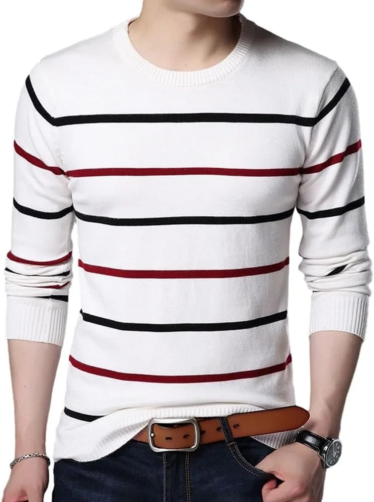 

Мужской свитер SWEPER — осенне-зимний, с длинными рукавами, приталенный, в полоску