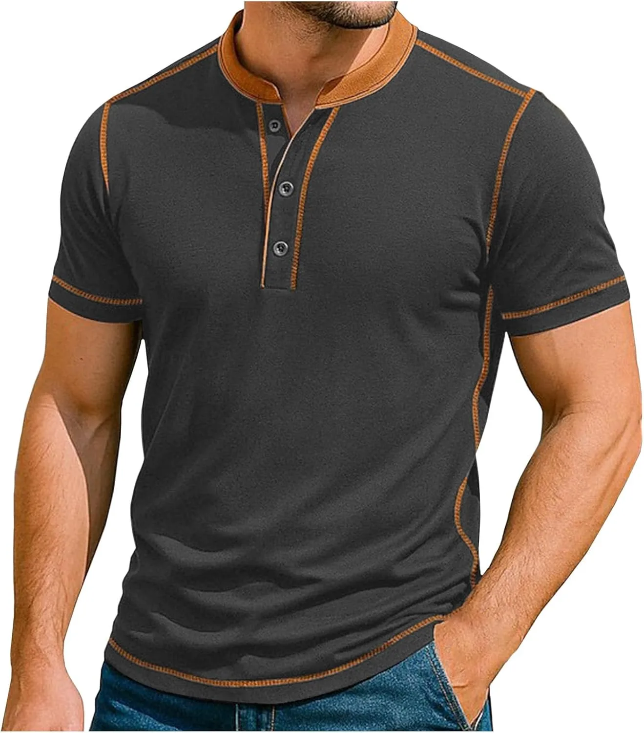 

Мужская футболка Henley с цветными блоками, короткий рукав, летняя Cambkatl