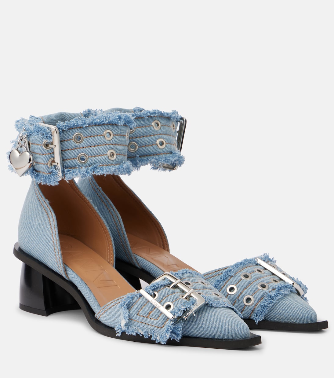 Женственные джинсовые туфли с пряжкой Ganni, Faded Denim