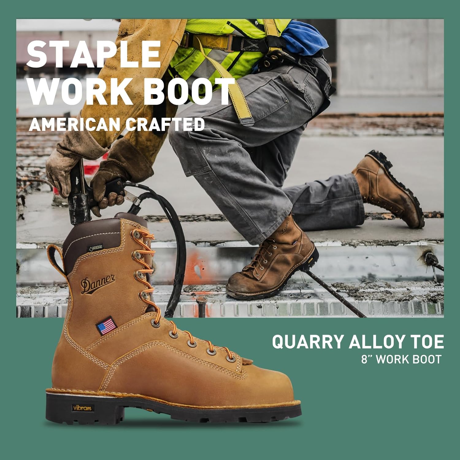 Мужские ботинки Danner 8 Quarry USA с водонепроницаемым сплавным носком - из кожи высокого качества с подкладкой Gore-Tex и подошвой с протектором, устойчивые к электрическому напряжению, коричневый — фото 2