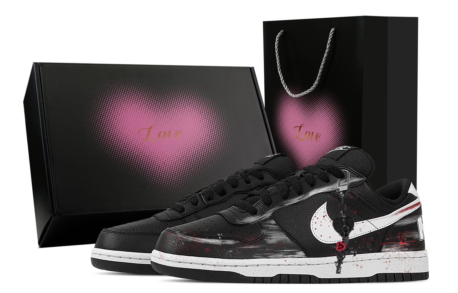 

Nike Большие MUXUE Red Secret, коробка в виде сердца, устойчивые к истиранию, дышащие низкие кроссовки для скейтбординга мужские красный черный белый