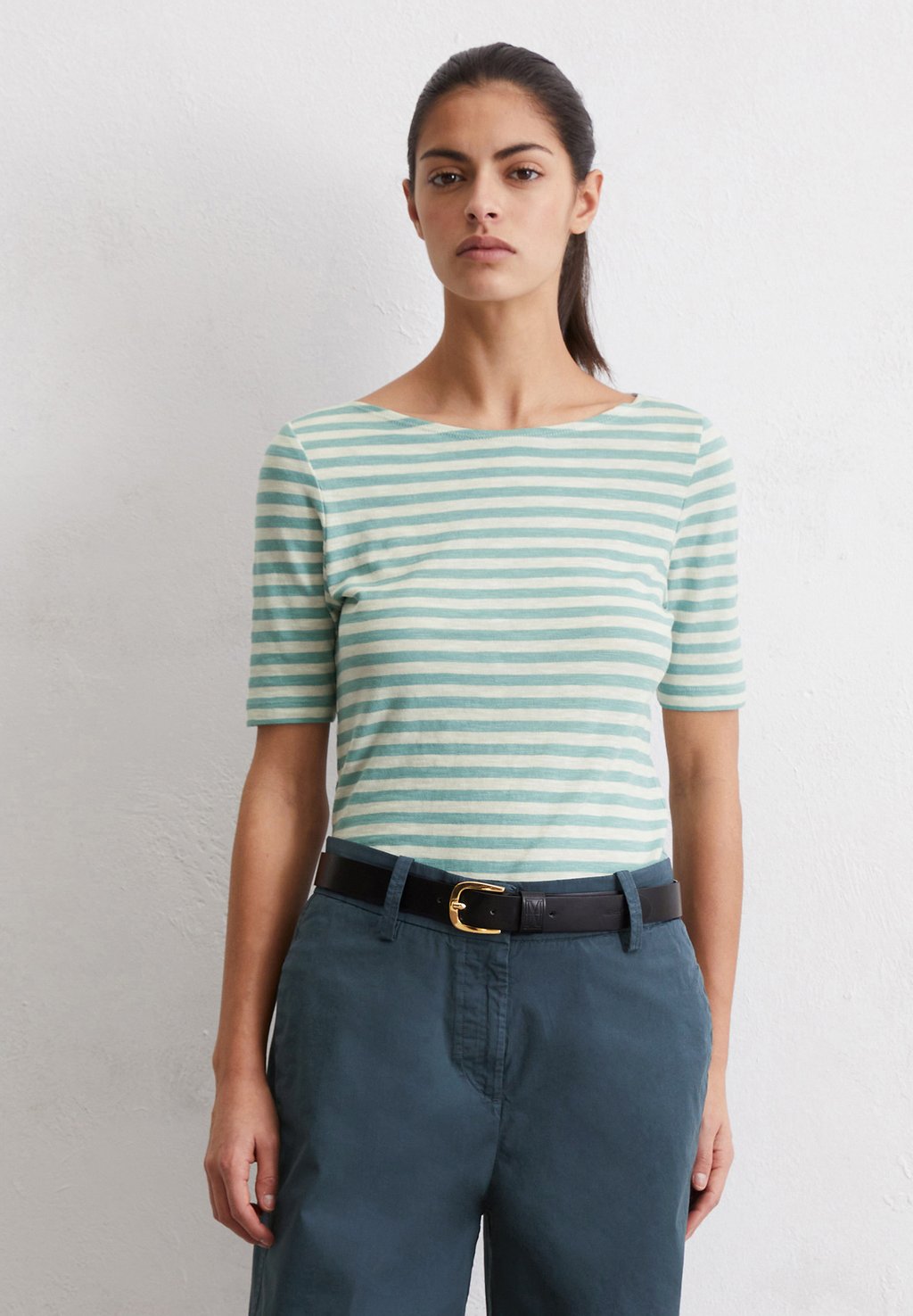 

Футболка с принтом SHORT SLEEVE BOAT NECK STRIPED Marc O'Polo, светло-зеленый