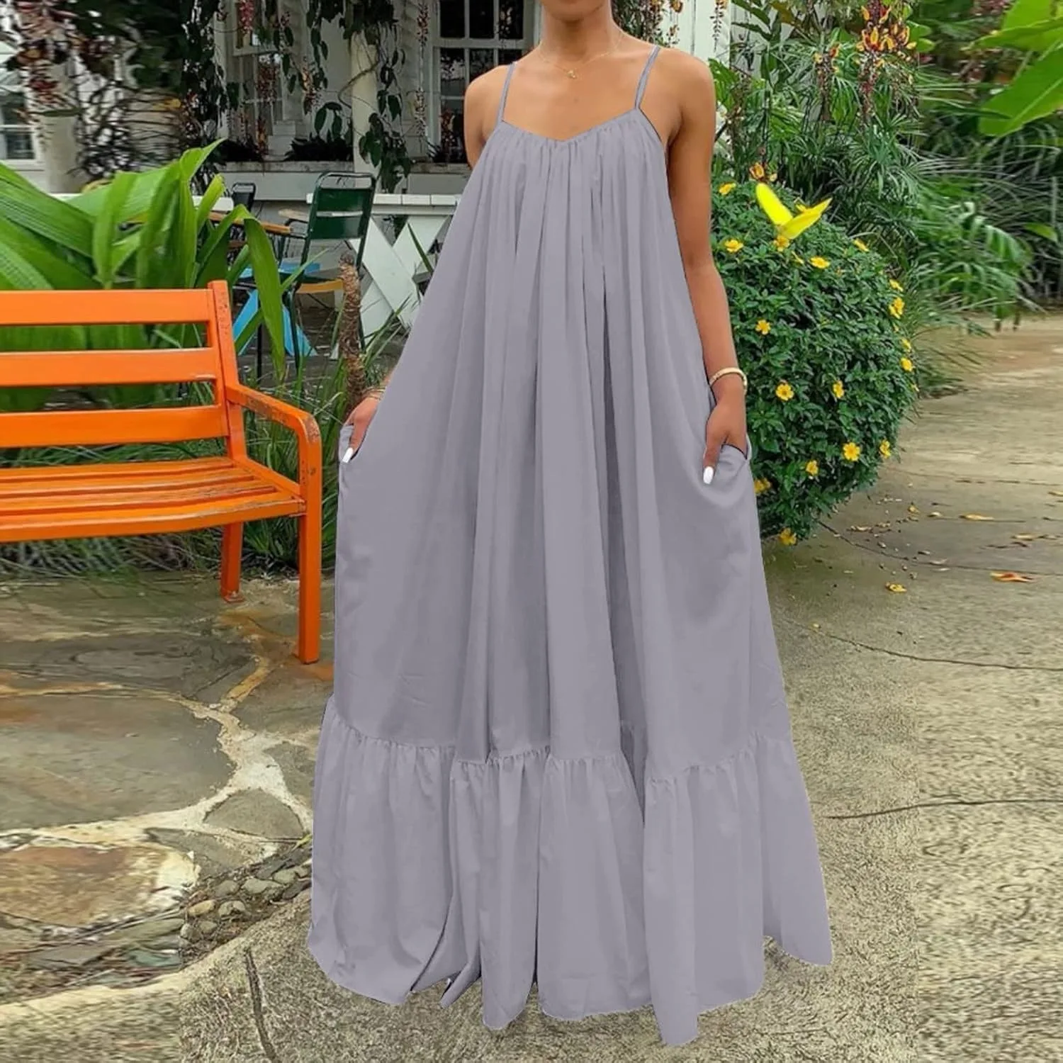 Летнее платье для женщин Backless Cami с тонкими бретелями и шлейфом, с запахом на спине, пляжная одежда Generic, серый — фото 2
