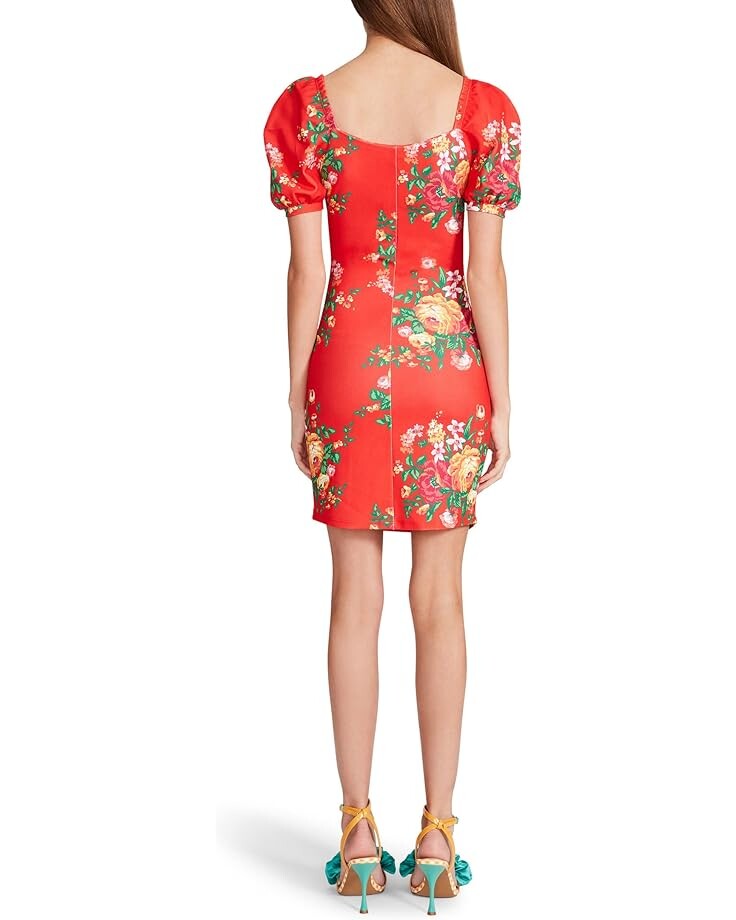 

Платье Betsey Johnson Cabbage Rose Printed Cotton Spandex Ruched Front Mini, реальный красный