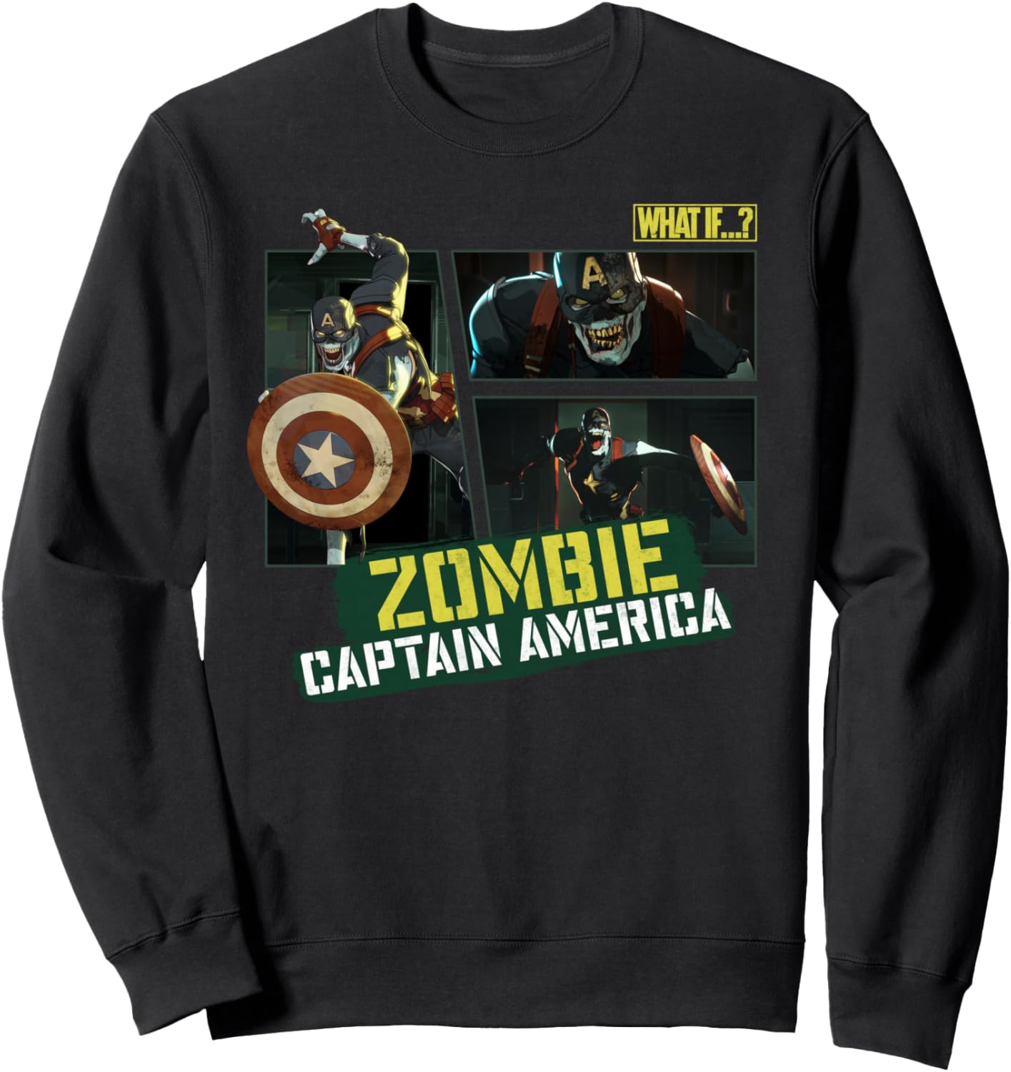 

Толстовка Marvel ЧТО ЕСЛИ Зомби Капитан Америка с изображением панели, черная, Черный, Толстовка Marvel ЧТО ЕСЛИ Зомби Капитан Америка с изображением панели, черная