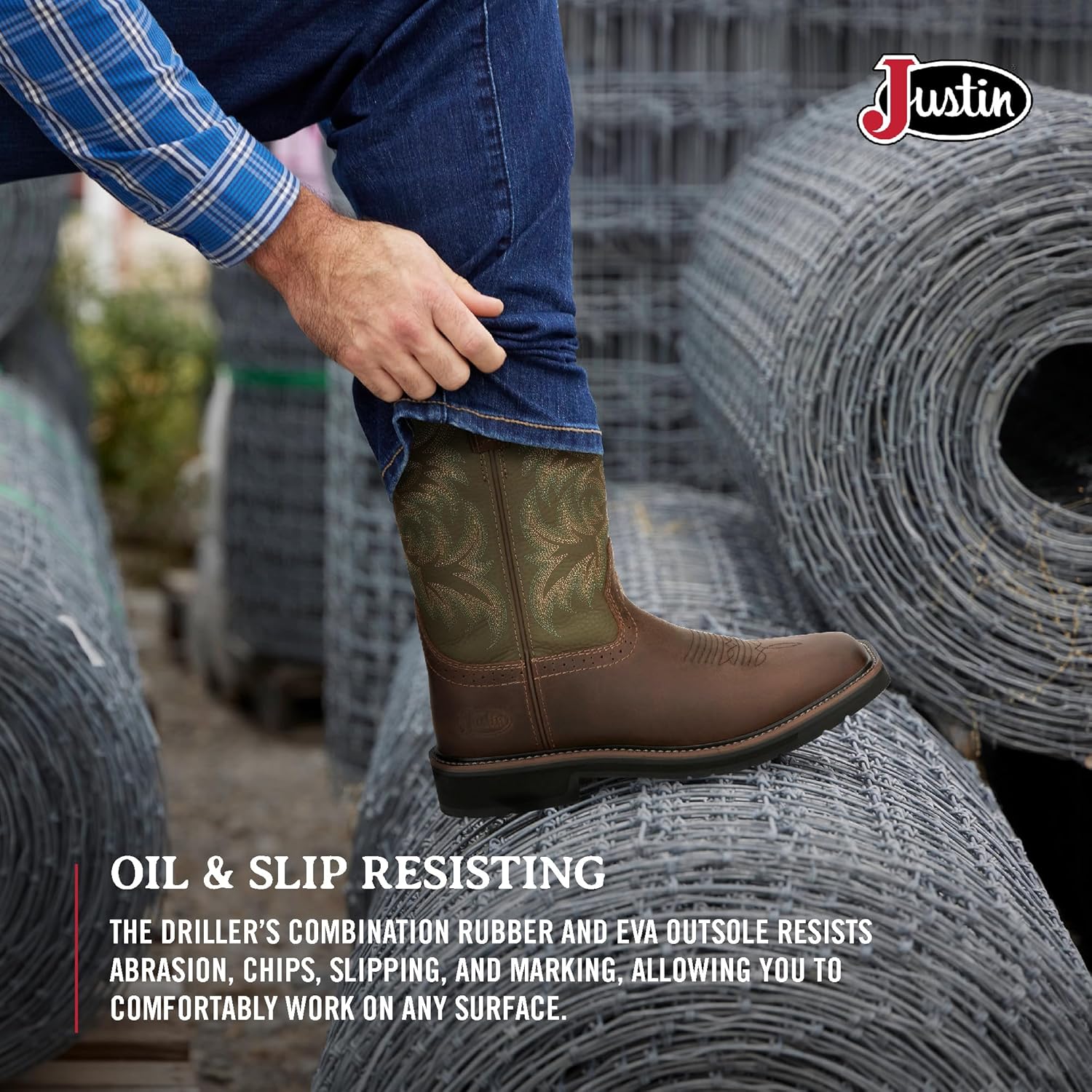 Мужские рабочие сапоги Justin Original Work Boots Driller с квадратным носком и шнуровкой с запрокидыванием, темно-коричневый — фото 4