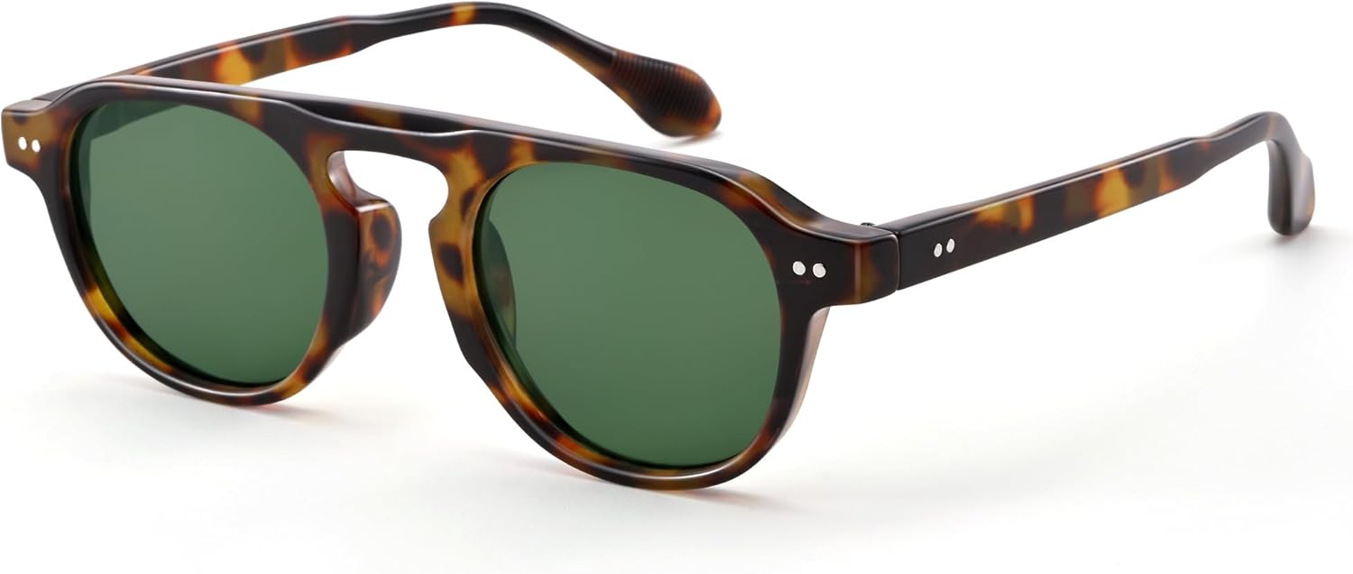 

Солнцезащитные очки AZorb Retro Small Round для женщин и мужчин, винтажные классические солнцезащитные очки с плоской верхней частью и круглой формой, защита от УФ-излучения UV400, Tortoise/Green