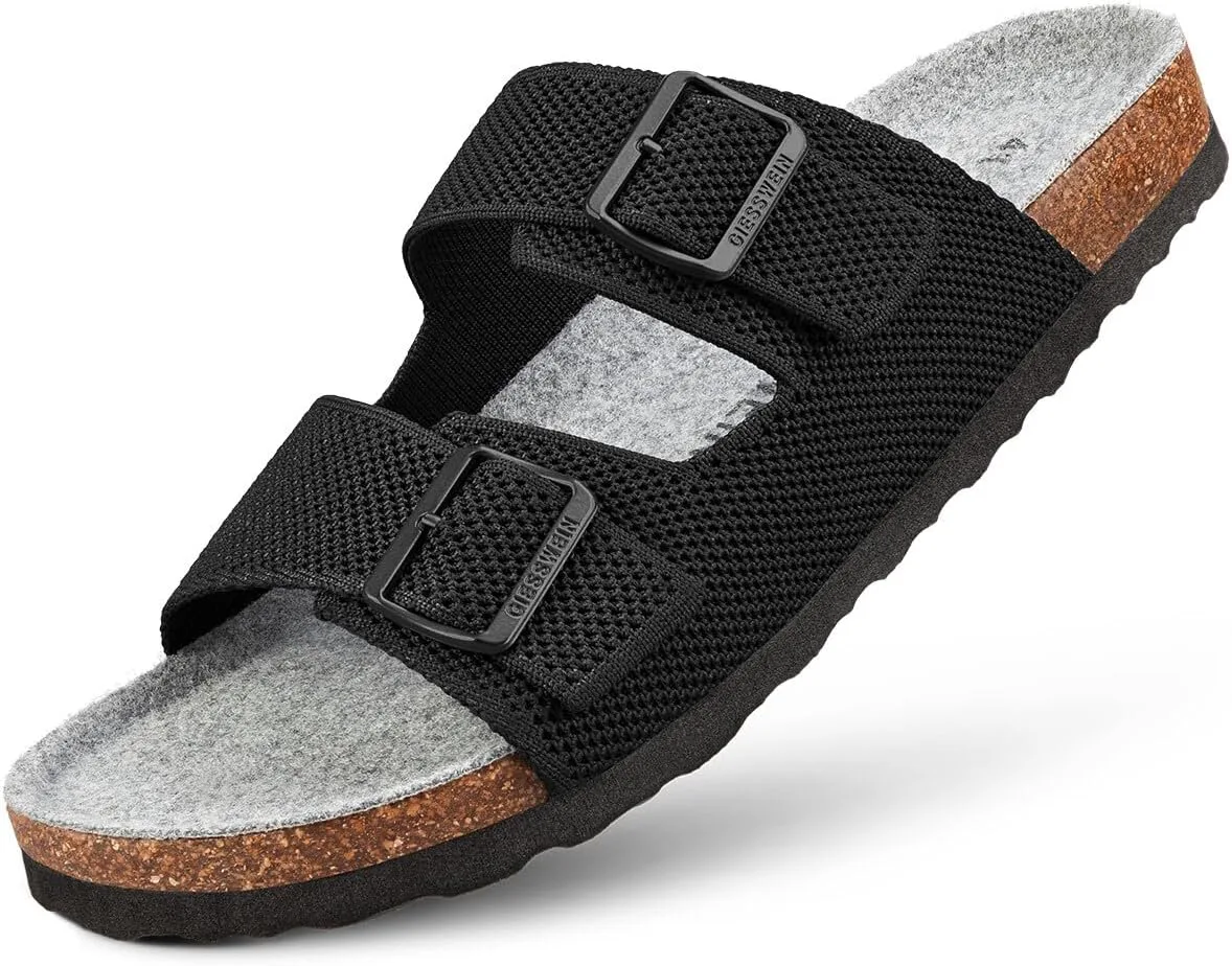 Мужские сандалии Giesswein Merino Slides - мюли с эргономичной стальной ручкой - Удобные сандалии с регулируемыми ремешками и трикотажной тканью Ajour - Тапочки с удобной мериносовой стелькой, черный