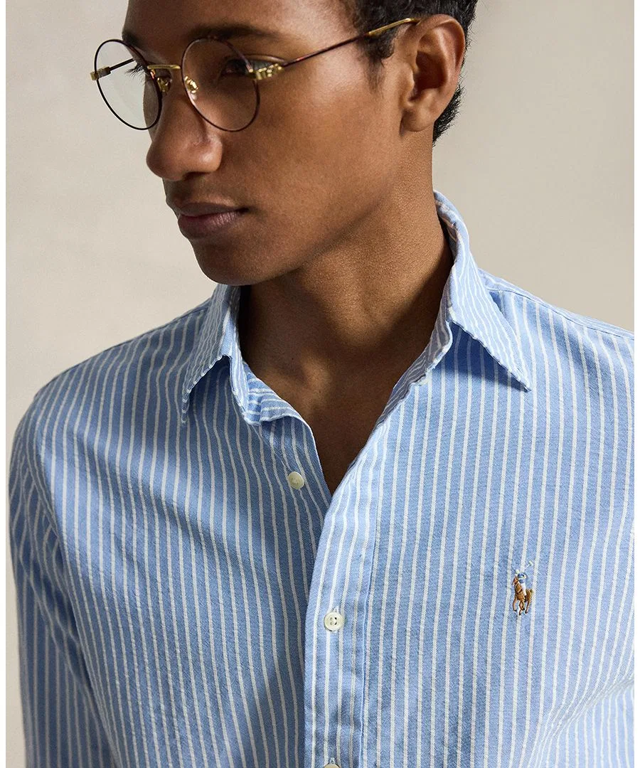 Мужская рубашка The Iconic Mesh Polo Ralph Lauren, белый/синий — фото 3