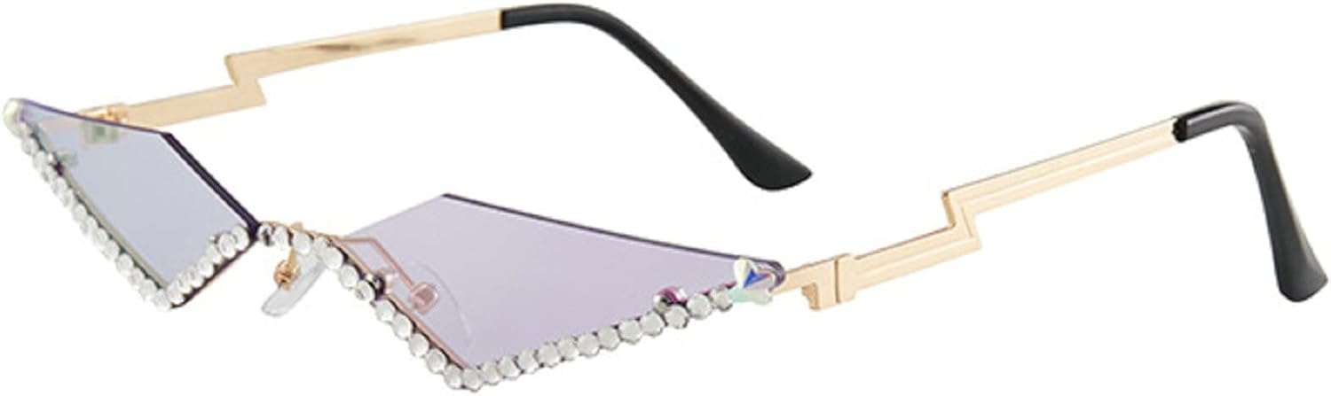 

Винтажные солнцезащитные очки без оправы 90-х годов со стразами, модные ромбовидные, с кристаллами и бриллиантами, в стиле Y2K, конфетные цвета, «кошачий глаз», для вечеринок mincl, Purple