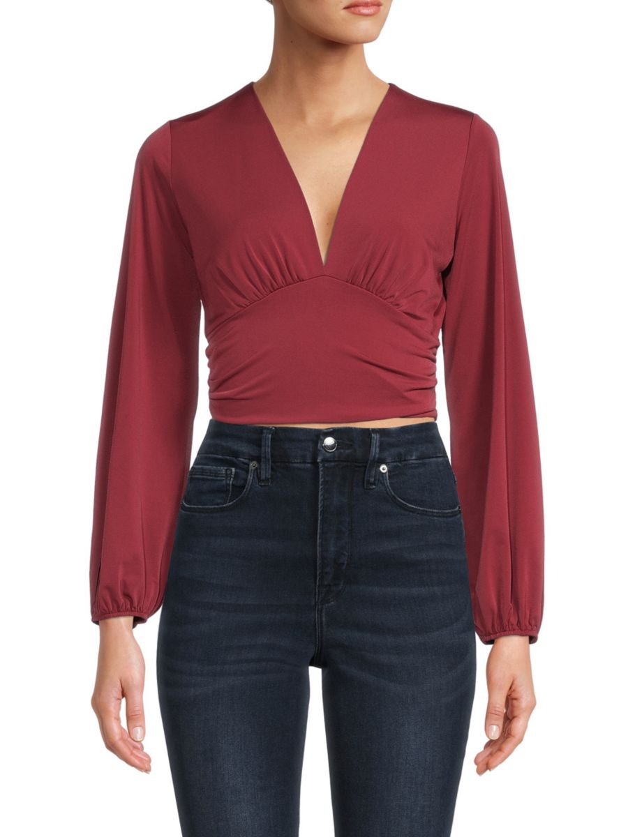 

Укороченный топ с длинными рукавами и сборками Renee C., бордовый