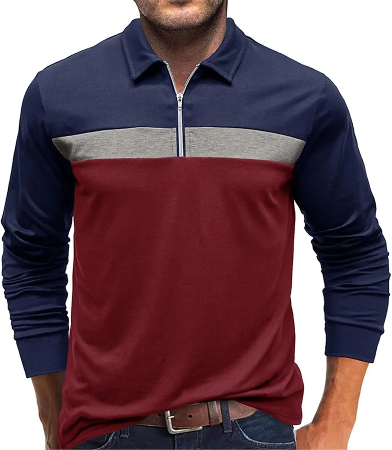 

Мужская поло с длинным рукавом Casual Slim Fit, контрастный пэчворк Zeiyignr