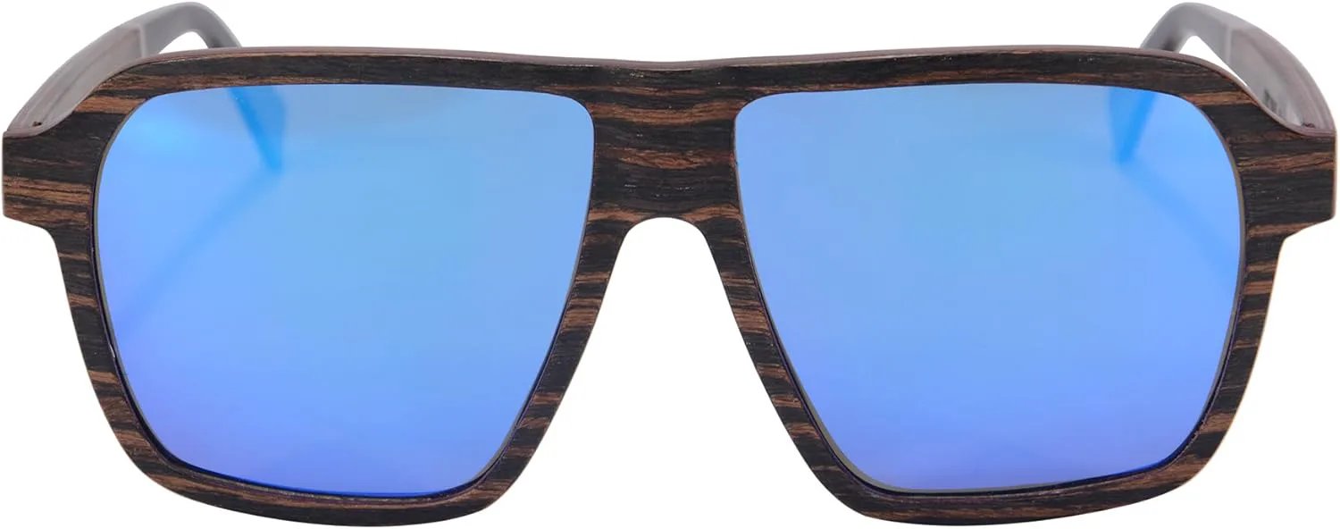 

Поляризованные солнцезащитные очки Overside из дерева для активного отдыха на открытом воздухе, летние очки для мужчин - SG73005 MEDOLONG, Ebony, Sky Blue