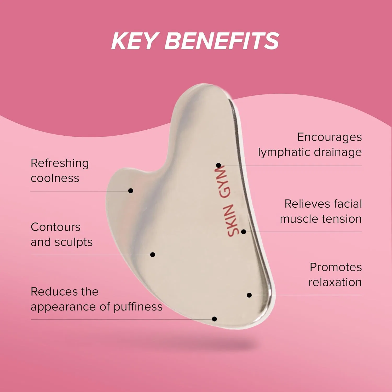 Массажер для лица Gua Sha из нержавеющей стали SKIN GYM серебристый — фото 3