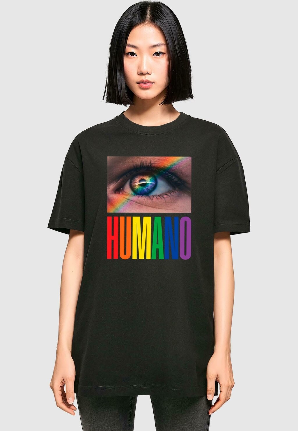 

Футболка с принтом HUGS & LOVE HUMAN RAINBOW BOYFRIEND Merchcode, черный