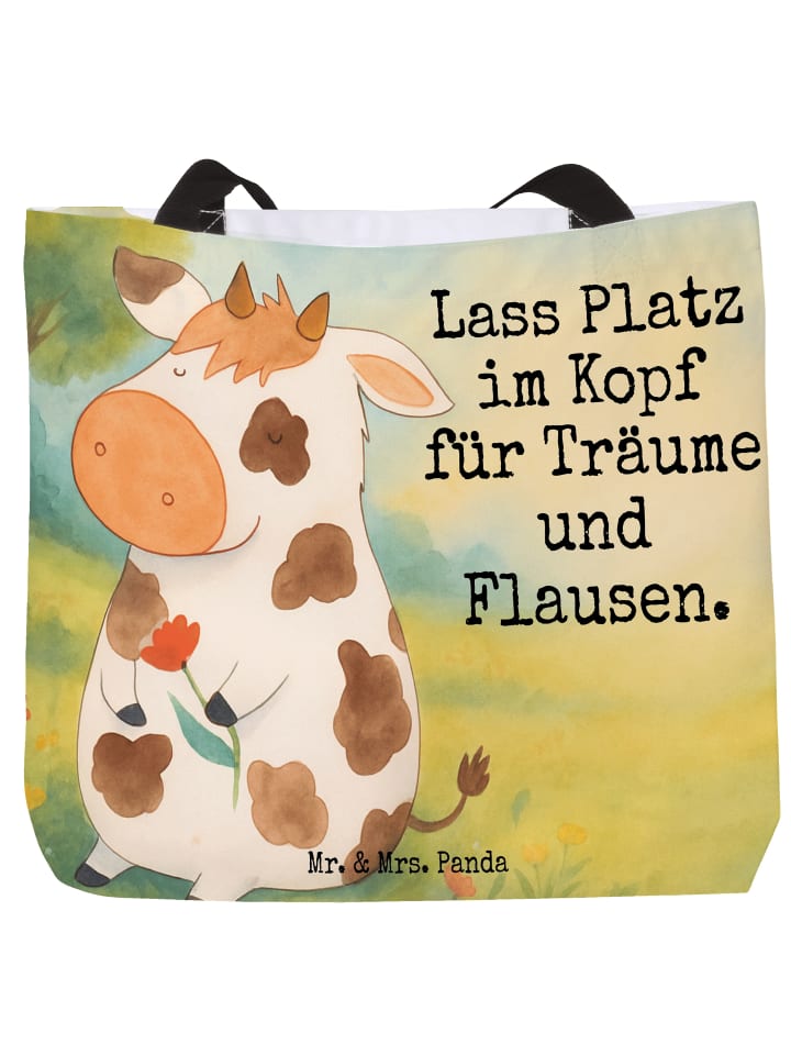 

Сумка-шоппер с изображением коровы и надписью белого цвета Mr. & Mrs. Panda
