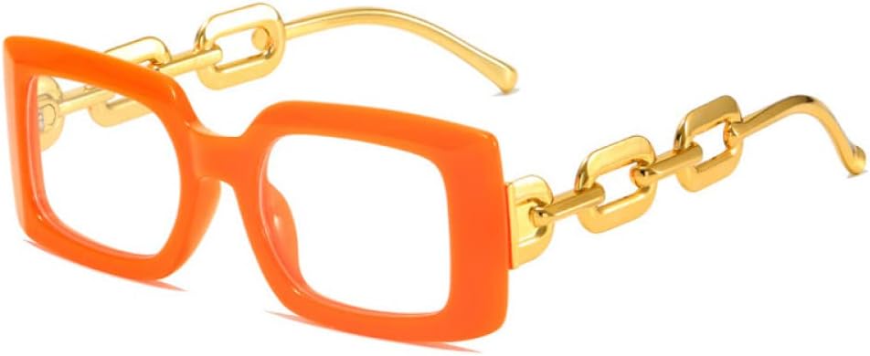 

Прямоугольные солнцезащитные очки с желейными линзами для женщин, ретро-стиль, дужки с цепочкой, защита от УФ-излучения UV400, солнцезащитные очки для мужчин с прозрачными линзами Ocean LANGSER, Orange Clear